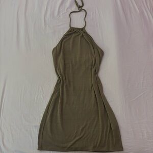 Sexy khaki green halter neck/backless mini dress!
